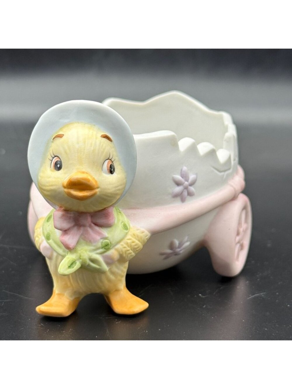 Vtg Lefton Duck Broken Egg Cart Planter Hand Painted 1987 Easter Spring Ceramic
